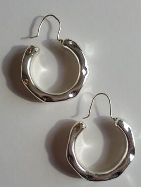 Cost Plus World Market Silver Plated Shiny Silver Dimpled Hoop Earrings